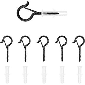 Quacc 6 PCS Q-Hanger Hooks with Safety Buckle, Wall Wood Ceiling Mount, Screw in Hooks for Hanging Outdoor String Lights, Plants, Wind Chimes, Christmas Lights (Black)