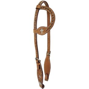 Show Crystal Cross Hand-Tooled Western Slip Ear Headstall