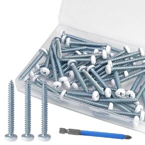 60 PCS White Panhead Screws #8×1-1/2" White Wood Screws, White Screws Sheet Metal Screws Stainless Steel Screws for Furniture Project and Woodworking