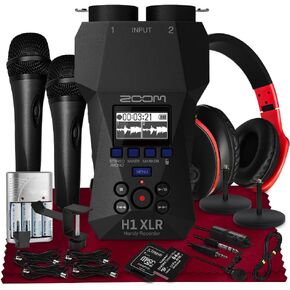 مسجل مفيد Zoom H1 XLR، عائم 32 بت، مدخلين كومبو قفل XLR/TRS، محولات AD مزدوجة مع بطاقة SD سعة 64 جيجابايت، حامل ثلاثي القوائم، سماعة رأس مع ميكروفون، ميكروفون محمول والمزيد لمذيعي البث الصوتي وصانعي الأفلام والموسيقيين