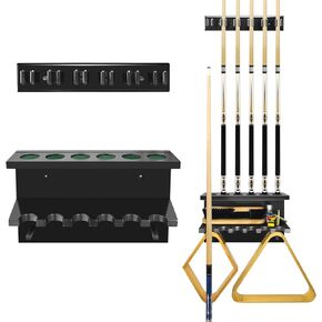 Pool Stick Holder Pool Cue Rack Wall Mount Pool Cue Holder for 6 Sticks Billiard Pool Table Accessories Organizer, Black