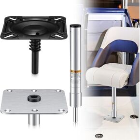 Zhengmy 2 Set Boat Seat Base with 3/4" Pedestal Kit, Includes 7" stainless steel threaded base plate, 15" high seat post and black E-coated seat mount Compatible with Boat Seat Mount for Seats