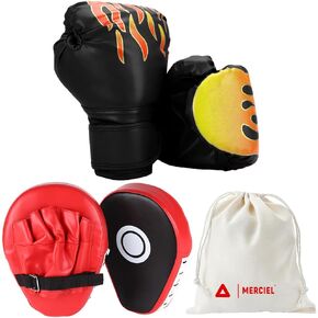 MERCIEL Boxing Gloves and Mitts Set for Kids – Lightweight Boxing Gloves for Kids & Punching Mitts for Adults, Boxing Gear for Kids, Includes Storage Bag, One Size Fits Most