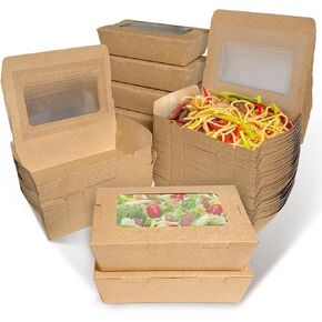 60 Pack 40 OZ Take Out Food Containers Kraft Brown, Microwavable Paper to Go Boxes, Disposable Cardboard Lunch Meal Food Box with Clear window for Restaurants, Catering and Parties
