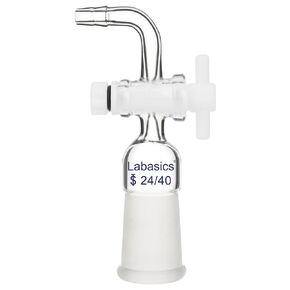 Vacuum Flow Control Adapter, Borosilicate Glass Adapter with PTFE Stopcock and Bent Hose Connection, Standard 24/40 Outer Joint for Laboratory Distillation