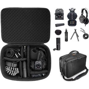 حافظة getgear الكل في واحد لجهاز Zoom H8، Q2n-4K، H6، H5، H4 وسماعات الرأس والميكروفونات والحوامل والشاحن والأسلاك والكمبيوتر اللوحي/الكمبيوتر المحمول
