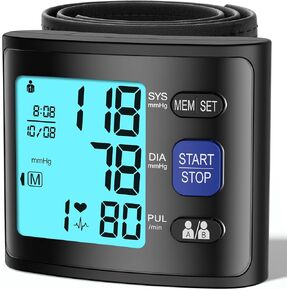 Blood Pressure Monitor Wrist Blood Pressure Cuff Automatic BP Machine with Backlit Display, 90 Memory Storage for 2 Users with Carrying Case(Black)