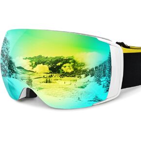 Ski Goggles Men Women OTG Anti-Fog/Scratch 100% UV-Magnetic Lens-Snowboard Snow Goggles for Men & Women