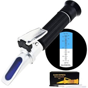 Alcohol Refractometer with ATC 0~80% VOL Volume, Optical Handheld Concentration Tester Meter for Distilled Beverages Making Homebrew