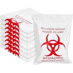 Small Biohazard Bag Pasteable Biohazard Waste Container Pack of 100 Pastabl Red Biohazard Symbol Trash Bags Pastable for Hospitals Laboratories Tattoo Parlours Beauty Shops