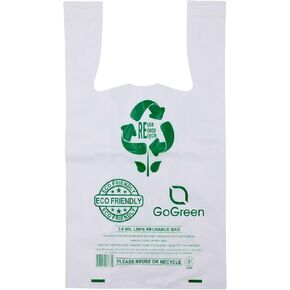 White Reusable/Eco-Friendly LDPE T-Shirt - 1/6 BBL 11.5"X6.5"X21" - 150 Bags - 76 Micron (3.0 mil) - White