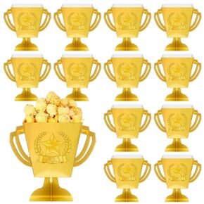 16 Pcs Trophy Treat Boxes Trophy Popcorn Bags Trophy Snack Box 21.6 oz Trophy Popcorn Paper Buckets for Kids Adults Sport Rewards Party Supplies Decorations