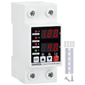 DIHOOL Low Voltage Cutoff Protector 1~60 Amp Current Adjustable AC Disconnect, Smart Circuit Breaker 120V