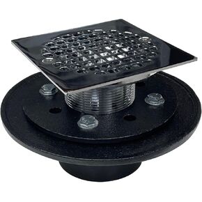 Shower Drain, 4 Inch Shower Floor Drain with Flange, Square Shower Floor Drain with Hair Strainer, SUS304 Stainless Steel and CUPC Certified, Removable Grid Strainer Cover