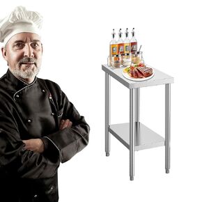 Stainless Steel Table for Prep & Work 24 x 24 Inches, NSF Commercial Heavy Duty Food Prep Worktable with Undershelf for Restaurant, Home and Hotel Christmas Preparation Table