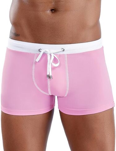 Mens Soild Color Swimwear Swim Briefs Trunks Square Leg Board Short with Adjustable Drawstring in Saudi Arabia