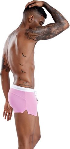Mens Soild Color Swimwear Swim Briefs Trunks Square Leg Board Short with Adjustable Drawstring in Saudi Arabia