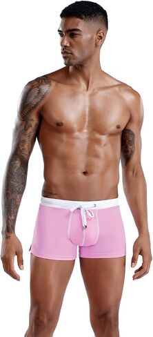 Mens Soild Color Swimwear Swim Briefs Trunks Square Leg Board Short with Adjustable Drawstring in Saudi Arabia