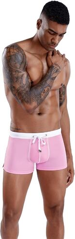 Mens Soild Color Swimwear Swim Briefs Trunks Square Leg Board Short with Adjustable Drawstring in Saudi Arabia