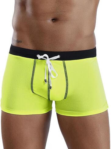 Mens Soild Color Swimwear Swim Briefs Trunks Square Leg Board Short with Adjustable Drawstring in Saudi Arabia