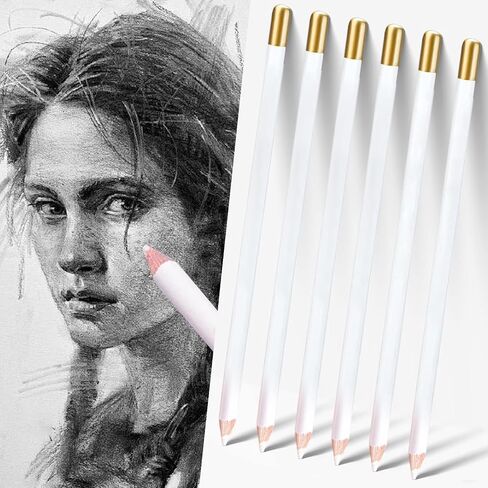 DOETYD 6 Pcs Eraser Pencil, Highlight Eraser Pencil Wooden Rubber Pencil Detail Eraser for Sketching Drawing Detail Revise in Saudi Arabia