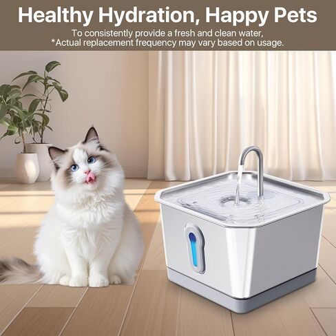 Cat Water Fountain Stainless Steel, 135oz/4.0L Battery Operated Pet Water Fountain, Automatic Cat Fountain with Dual Radar Sensing, Ultra Quiet Pump for Cats Dogs Multiple Pets in Saudi Arabia