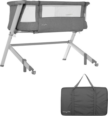Dream On Me Skylar Bassinet & Bedside Sleeper, Adjustable Height, Grey | Breathable Mesh Sides, Plush Mattress Pad, Wheels with Safety Locks, Compact Fold & Travel Bag Included, BSA Verified in Saudi Arabia