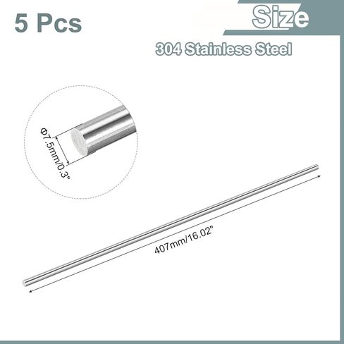 uxcell 5Pcs 304 Stainless Steel Rods, 7.5mm x 407mm Metal Solid Shaft Round Rod Lathe Bar Stock for Model Plane Cars Ship DIY Craft Metal Working in Saudi Arabia