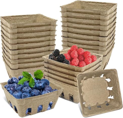 30 Pcs Natural Pulp Fiber Berry Basket, Molded Berry Basket Produce Vented Container for Strawberry Blueberry Raspberry and Vegetable Small Farmer Market Grocery Stores, Backyard Party 3.9x3.9x1.8inch in Saudi Arabia