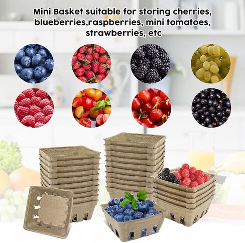 30 Pcs Natural Pulp Fiber Berry Basket, Molded Berry Basket Produce Vented Container for Strawberry Blueberry Raspberry and Vegetable Small Farmer Market Grocery Stores, Backyard Party 3.9x3.9x1.8inch in Saudi Arabia