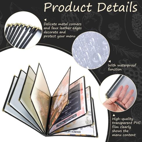 TaoBary 8.5 x 11 Inch Menu Covers Fits A4 Size Paper Transparent Restaurant Menu Covers Menu Holder with Leatherette Trim and Decorative Metal Corners Bar Cafe Restaurant, Black (2 Pcs) in Saudi Arabia