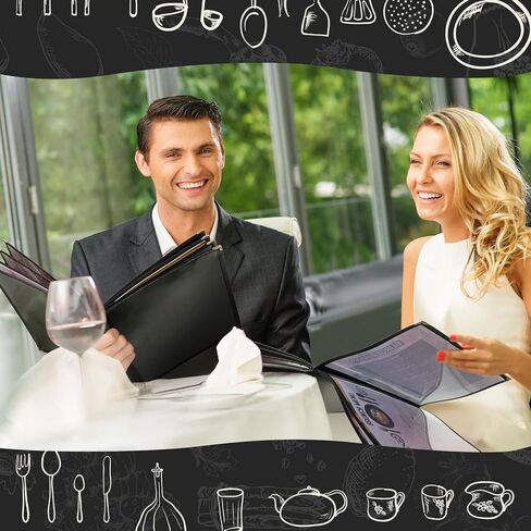 TaoBary 8.5 x 11 Inch Menu Covers Fits A4 Size Paper Transparent Restaurant Menu Covers Menu Holder with Leatherette Trim and Decorative Metal Corners Bar Cafe Restaurant, Black (2 Pcs) in Saudi Arabia