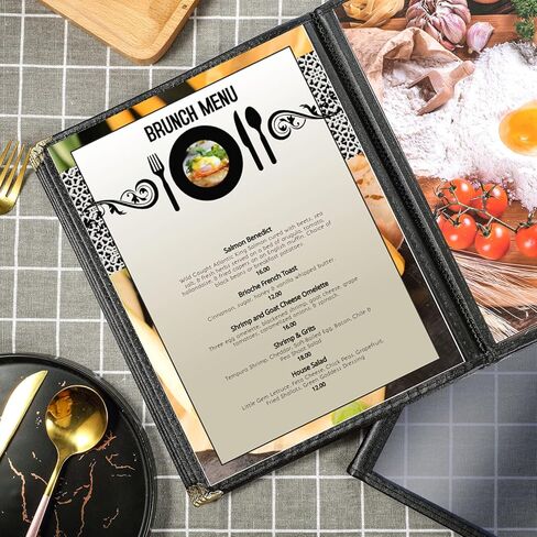 TaoBary 8.5 x 11 Inch Menu Covers Fits A4 Size Paper Transparent Restaurant Menu Covers Menu Holder with Leatherette Trim and Decorative Metal Corners Bar Cafe Restaurant, Black (2 Pcs) in Saudi Arabia