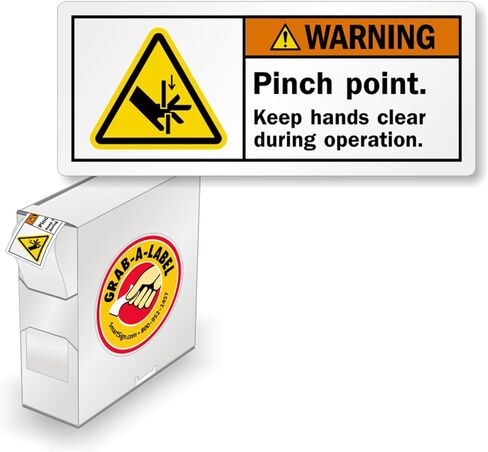 SmartSign (250/Roll) Pinch Point Keep Hands Clear During Operation Labels in a Handy Dispenser Box - 1.25" x 3", Plastic Labels (Aggressive Adhesive) with Polyolefin Film, ISO Warning Labels in Saudi Arabia