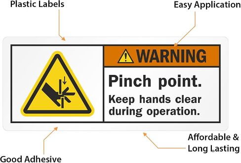 SmartSign (250/Roll) Pinch Point Keep Hands Clear During Operation Labels in a Handy Dispenser Box - 1.25" x 3", Plastic Labels (Aggressive Adhesive) with Polyolefin Film, ISO Warning Labels in Saudi Arabia