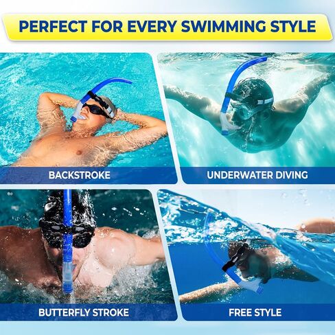 Swim Snorkel with One-Way Purge Valve, Swimming Training Accessories for Lap Swimming Adult/Kid/Youth, Comfortable Center Mount Swimming Snorkel, Training Gear for Pool and Open Water in Saudi Arabia