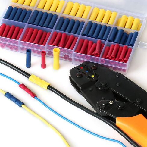 مجموعة موصلات تجعيد وصلة المؤخرة من ELECFUN 200 قطعة، 10-22 AWG موصل تجعيد الأسلاك أحمر أزرق أصفر مجموعات طرفية، محطات أسلاك كهربائية أسطوانية معزولة بالكامل لأسلاك قياس 22,20,18,16,14,12,10 in Saudi Arabia