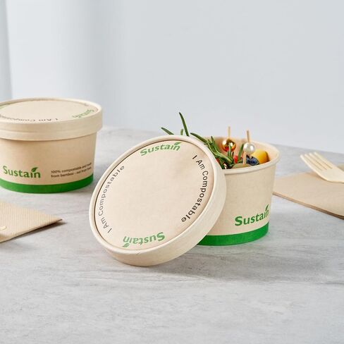 Restaurantware-LIDS ONLY: Sustain Round Paper Soup Container Lids, 200 Disposable Ice Cream Cup Lids - Cups Sold Separately, For 3 And 4 Ounce Cups, Bamboo To Go Cup Lids, PLA lining, Compostable in Saudi Arabia