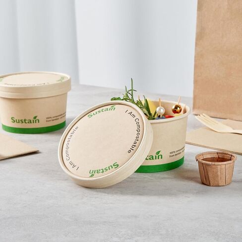 Restaurantware-LIDS ONLY: Sustain Round Paper Soup Container Lids, 200 Disposable Ice Cream Cup Lids - Cups Sold Separately, For 3 And 4 Ounce Cups, Bamboo To Go Cup Lids, PLA lining, Compostable in Saudi Arabia