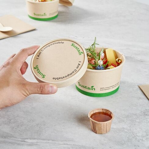 Restaurantware-LIDS ONLY: Sustain Round Paper Soup Container Lids, 200 Disposable Ice Cream Cup Lids - Cups Sold Separately, For 3 And 4 Ounce Cups, Bamboo To Go Cup Lids, PLA lining, Compostable in Saudi Arabia