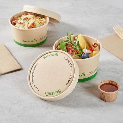 Restaurantware-LIDS ONLY: Sustain Round Paper Soup Container Lids, 200 Disposable Ice Cream Cup Lids - Cups Sold Separately, For 3 And 4 Ounce Cups, Bamboo To Go Cup Lids, PLA lining, Compostable in Saudi Arabia