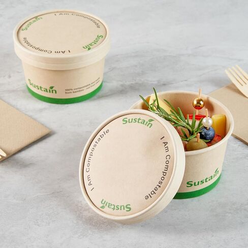 Restaurantware-LIDS ONLY: Sustain Round Paper Soup Container Lids, 200 Disposable Ice Cream Cup Lids - Cups Sold Separately, For 3 And 4 Ounce Cups, Bamboo To Go Cup Lids, PLA lining, Compostable in Saudi Arabia