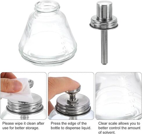 HARFINGTON Solvent Alcohol Dispensers 180ml(6.1oz) Conical Push Down Liquid Dispenser Pump Bottle Sprinkler Head with Stainless Steel Lid and Copper Core for Acetone Polish Remover in Saudi Arabia