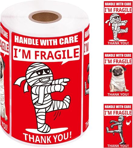 Funny Fragile Stickers | Mommy and Dog Design | 3 × 2 inches 500 Fragile Labels for Shipping Moving Glass Permanent Adhesive Fragile Labels in Saudi Arabia