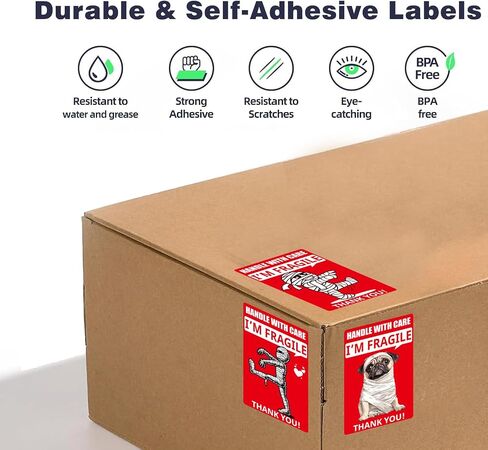 Funny Fragile Stickers | Mommy and Dog Design | 3 × 2 inches 500 Fragile Labels for Shipping Moving Glass Permanent Adhesive Fragile Labels in Saudi Arabia