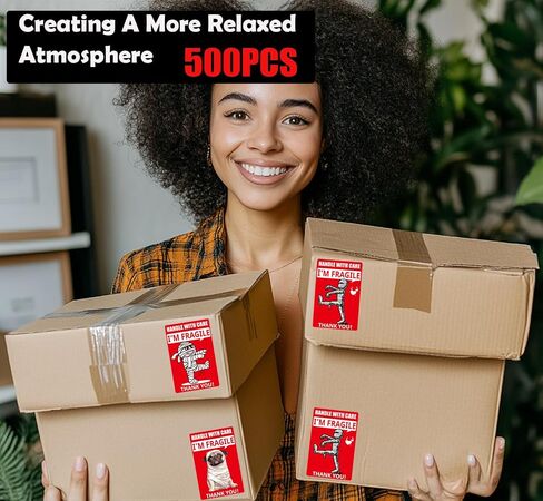 Funny Fragile Stickers | Mommy and Dog Design | 3 × 2 inches 500 Fragile Labels for Shipping Moving Glass Permanent Adhesive Fragile Labels in Saudi Arabia