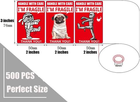 Funny Fragile Stickers | Mommy and Dog Design | 3 × 2 inches 500 Fragile Labels for Shipping Moving Glass Permanent Adhesive Fragile Labels in Saudi Arabia