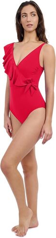 Profile by Gottex Tutti Frutti Solid Women's One Shoulder Ruffle V Neck One Piece Swimsuit with Soft Cups - Swim Essential in Saudi Arabia