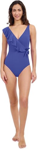 Profile by Gottex Tutti Frutti Solid Women's One Shoulder Ruffle V Neck One Piece Swimsuit with Soft Cups - Swim Essential in Saudi Arabia