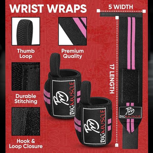 Big Muscle Wrist Wraps for Weightlifting, Powerlifting, Strength Training, Benching & Bodybuilding Thumb Loops with Adjustable Straps, Wrist Support for Men & Women in Saudi Arabia